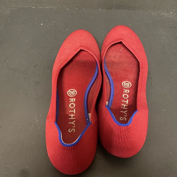 Rothy's Vibrant Red Flats with Blue Trim - Picture 8 of 10